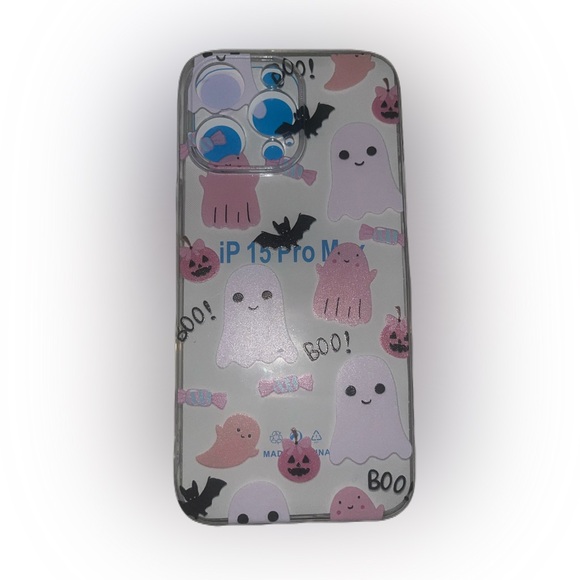 iPhone 15 ProMax Clear Transparent Halloween Ghost Print Flexible Phone Case NWT - Picture 2 of 11